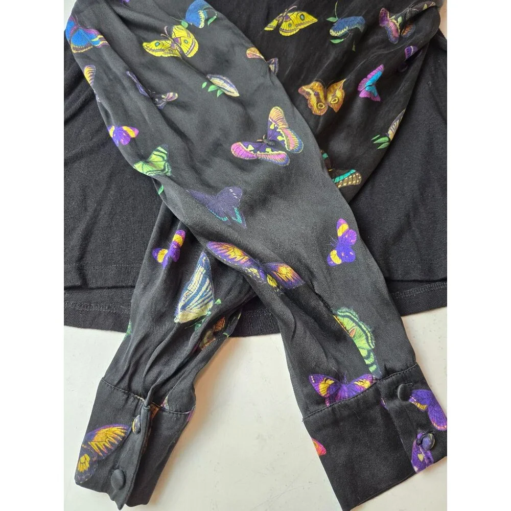 Generation Love Black Top W/ Butterfly Print Puff Silk Sleeves‎ Whimsigoth